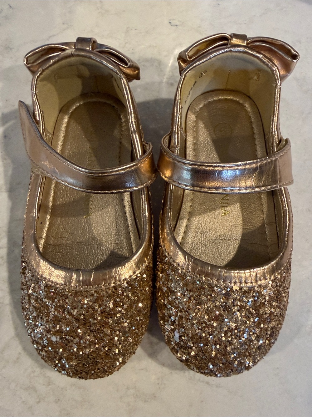 Cat & Jack Metallic Rose Gold Glitter Bow Mary Janes